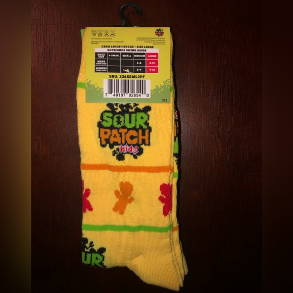 SOUR PATCH KIDS NOVELTY CREW SOCKS NWT MEN’S SHOE SIZE 8-12 - Picture 2 of 2